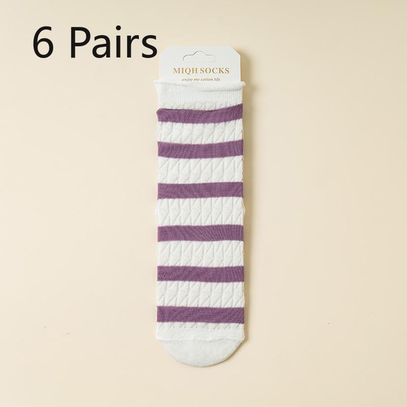 10 Pairs of Girls Spring and Summer Striped Fresh Mesh Breathable Straight Tube Stack Socks