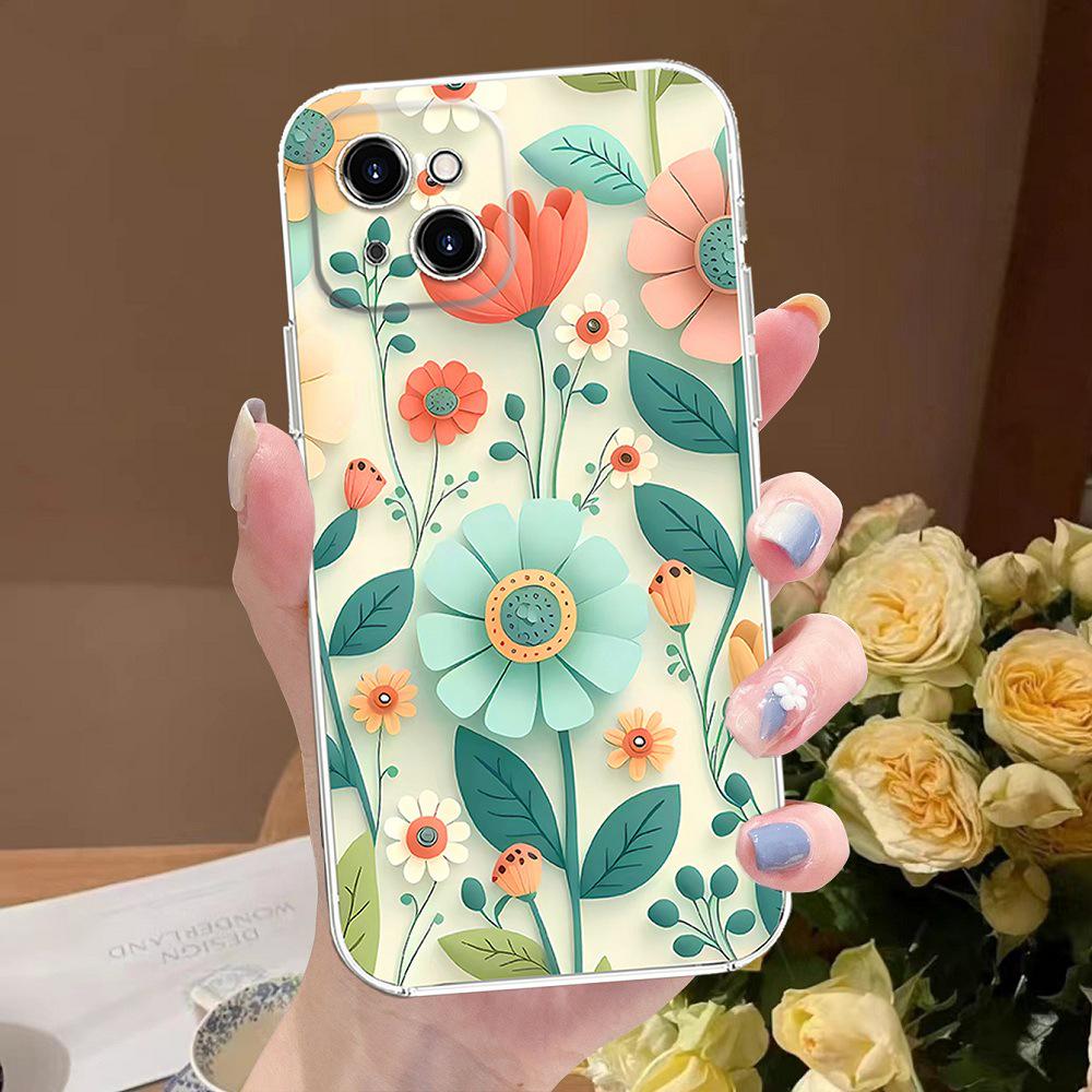 Fresh Floral Chinese-Style Transparent Silicone Phone Case for iPhone 11/12/13/14 Pro Max/15