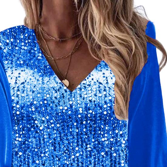 Women Blouse V-neck Long Sleeve Loose Fit Soft 3D Cutting Dressing Up Skin-touching Shining Club Shirt Streetwear