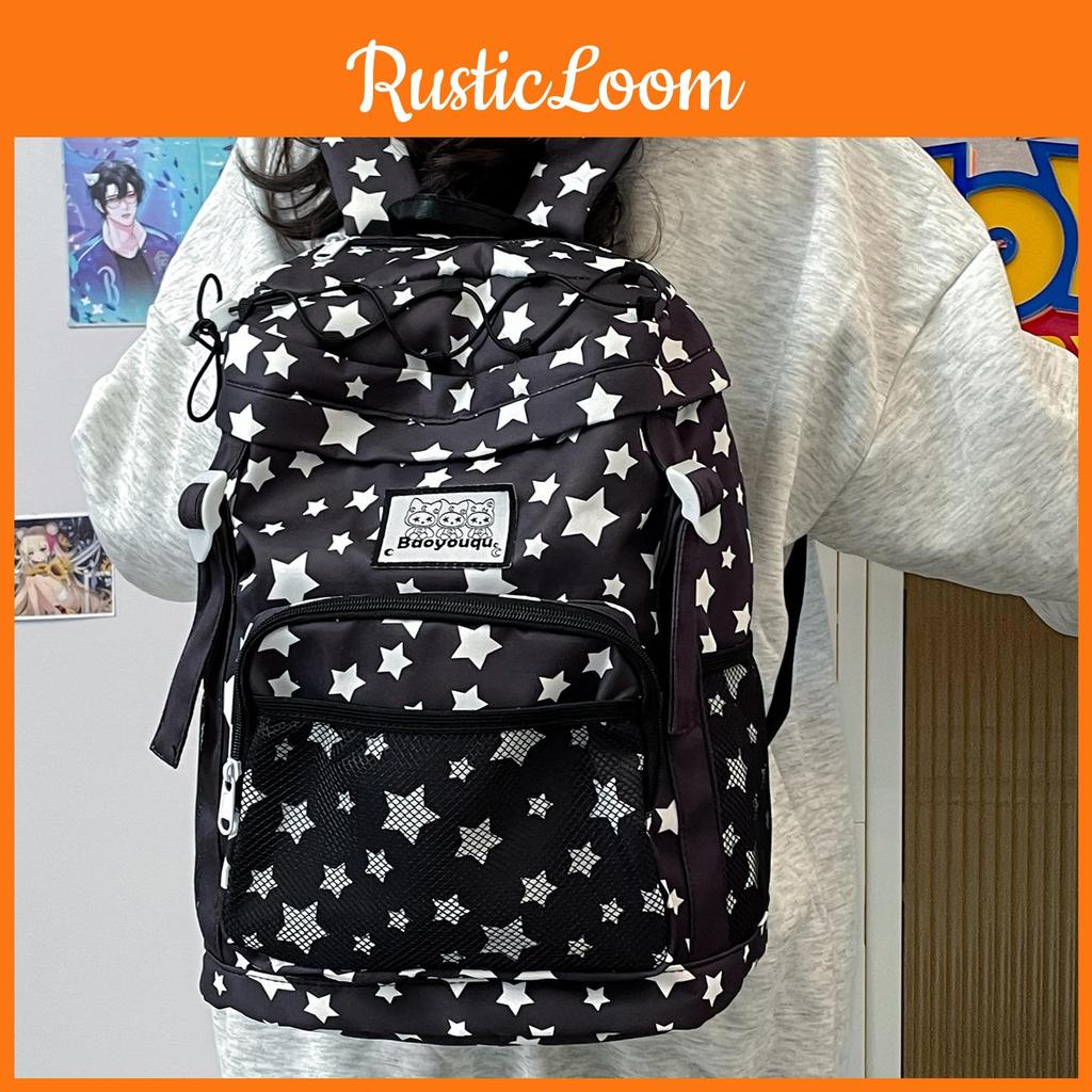 Rabbit Cute Star Bone Printed Student Backpack With Strap Decoration School For