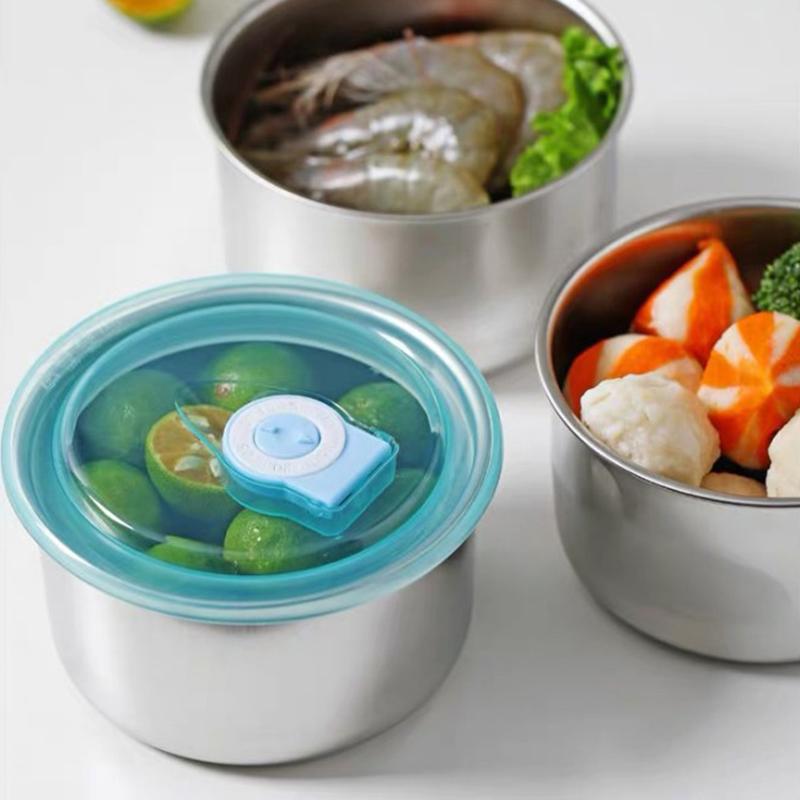 Nerezový Crisper Box Nádoba na potraviny Servírovací podnos Kulatá mísa s víkem Domácí kuchyňský organizér Nerezavějící Nádoba na potraviny