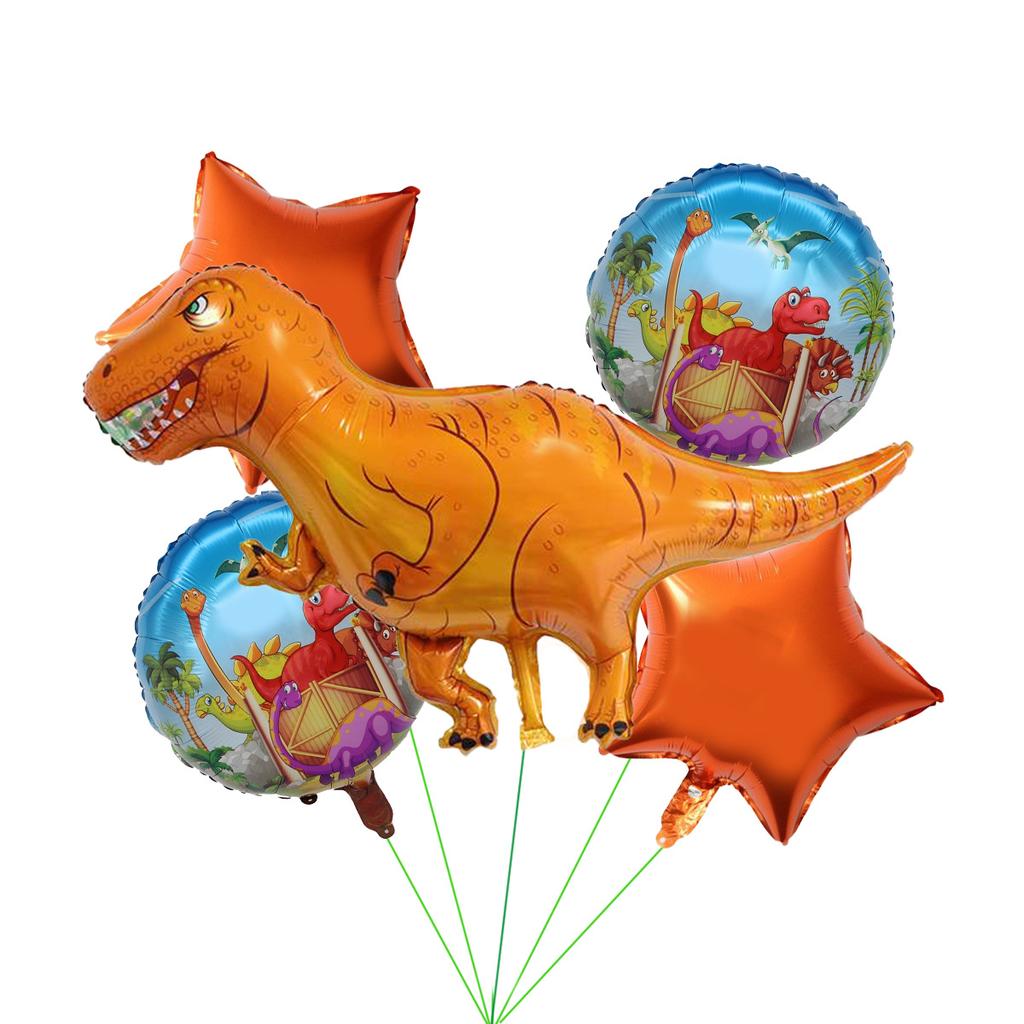 5-Piece Dinosaur Aluminum Film Balloon Set Birthday Hat Dinosaur Tyrannosaurus Rex Children'S Birthday Party Decorative Balloon