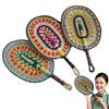 Vintage Seagrass Woven Fan Colorful Striped Patterns Summer Cooling Fan  Home Decoration