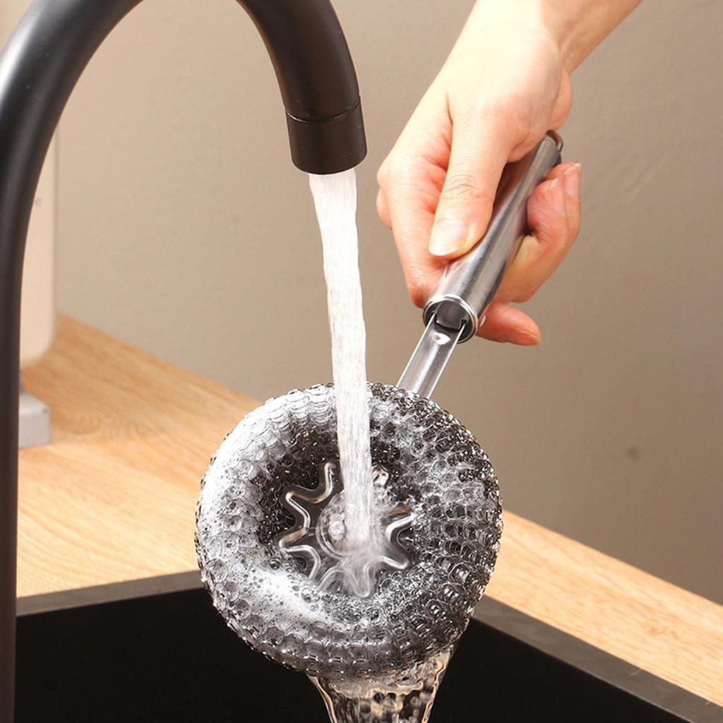 Stainless Steel Wool Scrubber with Handle Pot Scrubbers Dish Scrubber Cleaning Brush Stainless Steel Scrubbing Brushes