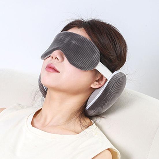 Yousheng Travel Neck Pillow with Eye Mask 2-in-1 Portable Neck Support Pillow Zippered Foldable Pillow with Carabiner for Neck Pain Relief Flights Car