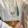 {Summer2} Hanfu Tassels Necklace Long Chain Vintage Chinese Necklace Tang Ming Dynasty Hanfu Pendant Necklace For Women Girl
