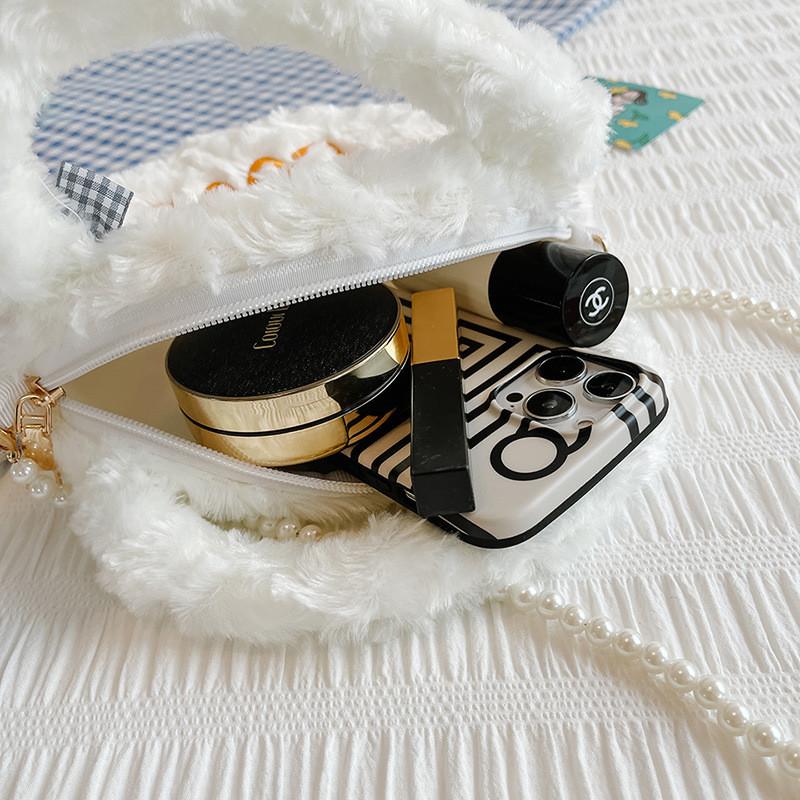 Cute Cartoon Plush White Goose Mini Shoulder Bag With Zipper Closure For Girls