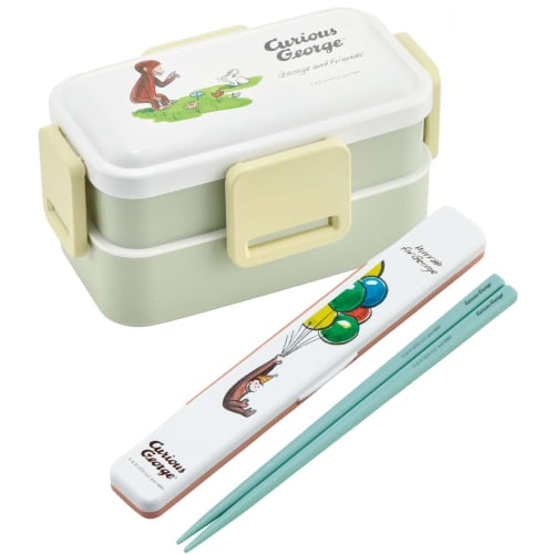 Skater Antibacterial Soft-Serving Dome-Shaped Lid, 2-Tier Lunch Box, 600ml, Curious George Classic Design, Made In Japan, PFLW4AG-A
