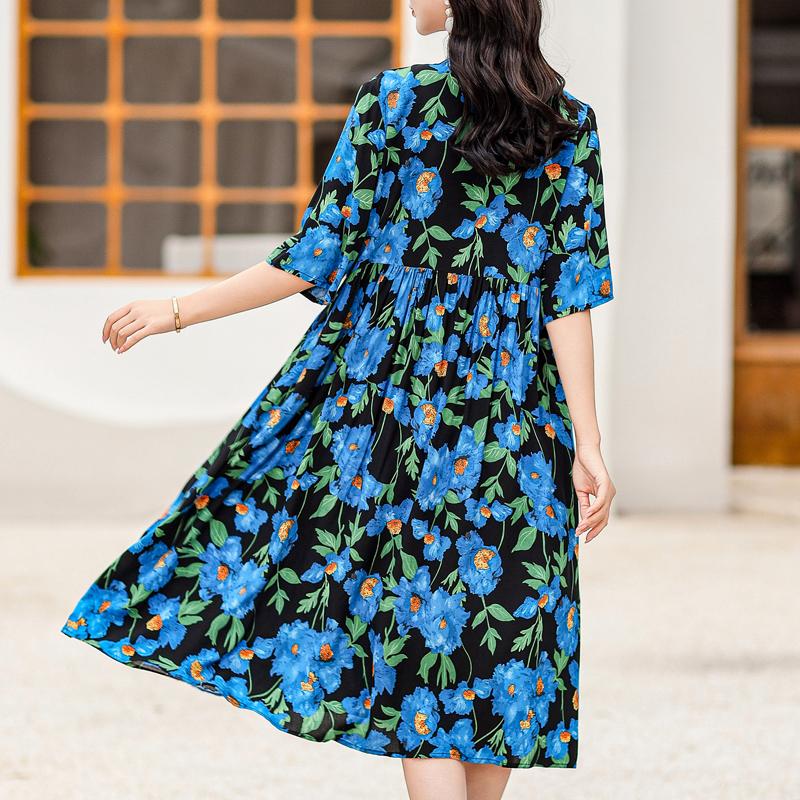 Elegant Women's Summer Dress Plus Size Half Sleeve Vintage Print Long Dresses Female Summer Clothes