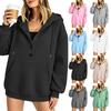 Women's Casual Loose Fit Long Sleeve Hoodie with Button Collar and Pockets, Mid-Length Tunic