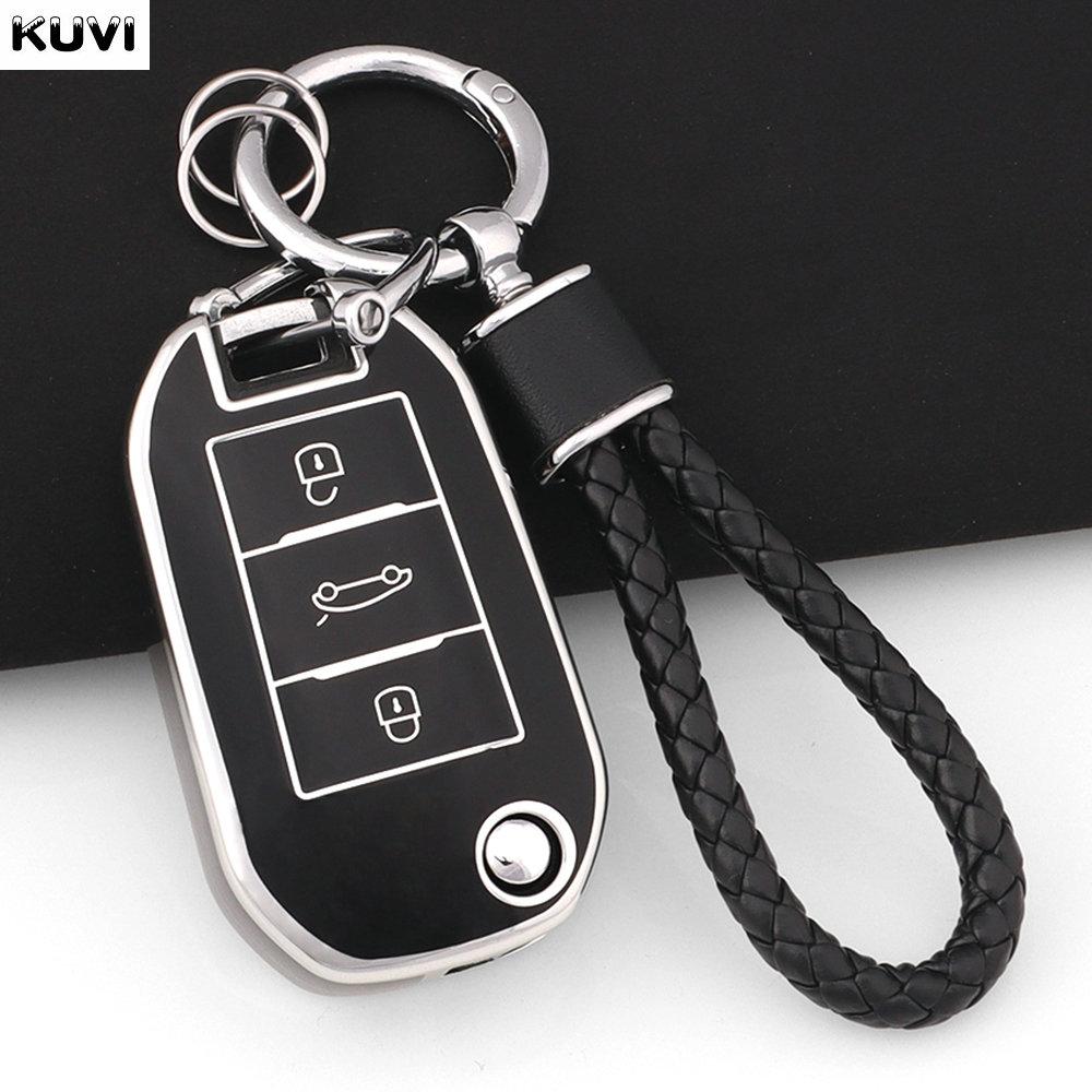 New Tpu Car Flip Key Case Cover Shell Fob For Peugeot 208 308 408 508 2008 3008 4008 5008 Key Chain Citroen C3 C4 Cactus C6 C8