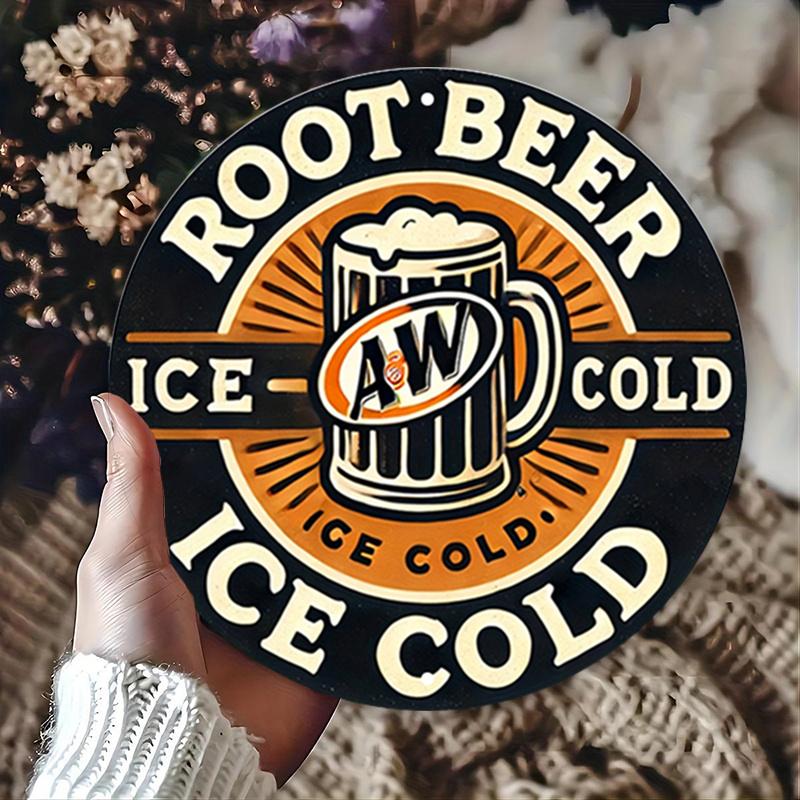 D pc Vintage Metal SignRoot Beer Ice Cold AW Aluminum Round Poster Retro Beverage DesignRetro Vintage Look Wall Art for Bar