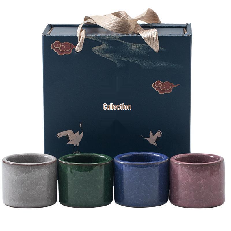 Ceramic Ice Flower Glaze Tea Cup Set: Water-Resistant, Large Thumb Ring, Four Seasons Gift Box.
