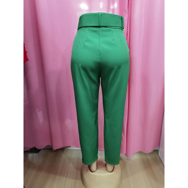 New Women's Casual Pants, Slim Fit Straight Leg Stretch Trousers with Belted Waist, Solid Color Office Wear Cropped Pants