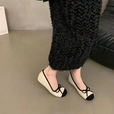New Women's Shoes 2024 High Quality Fashionable Slip-on Color Matching Butterfly Square Toe Shallow Mouth Women's Flat Shoes