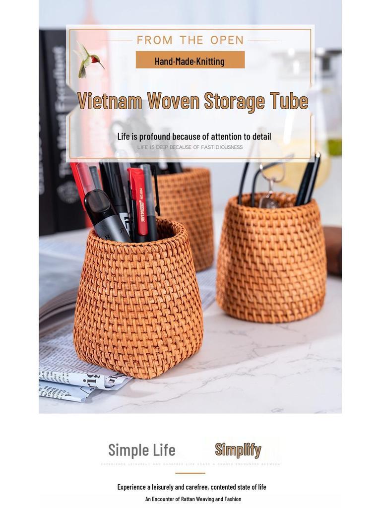 Vietnam Rattan Tea Caddy & Pen Holder Set