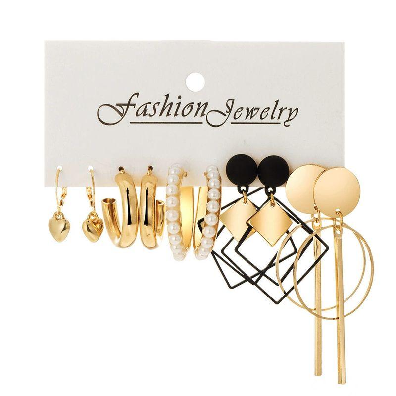 New Arrival Stylish Silver Earrings Suit Fashion Inlaid Pearl Earrings Circle Simple Cold Style Ear Ring