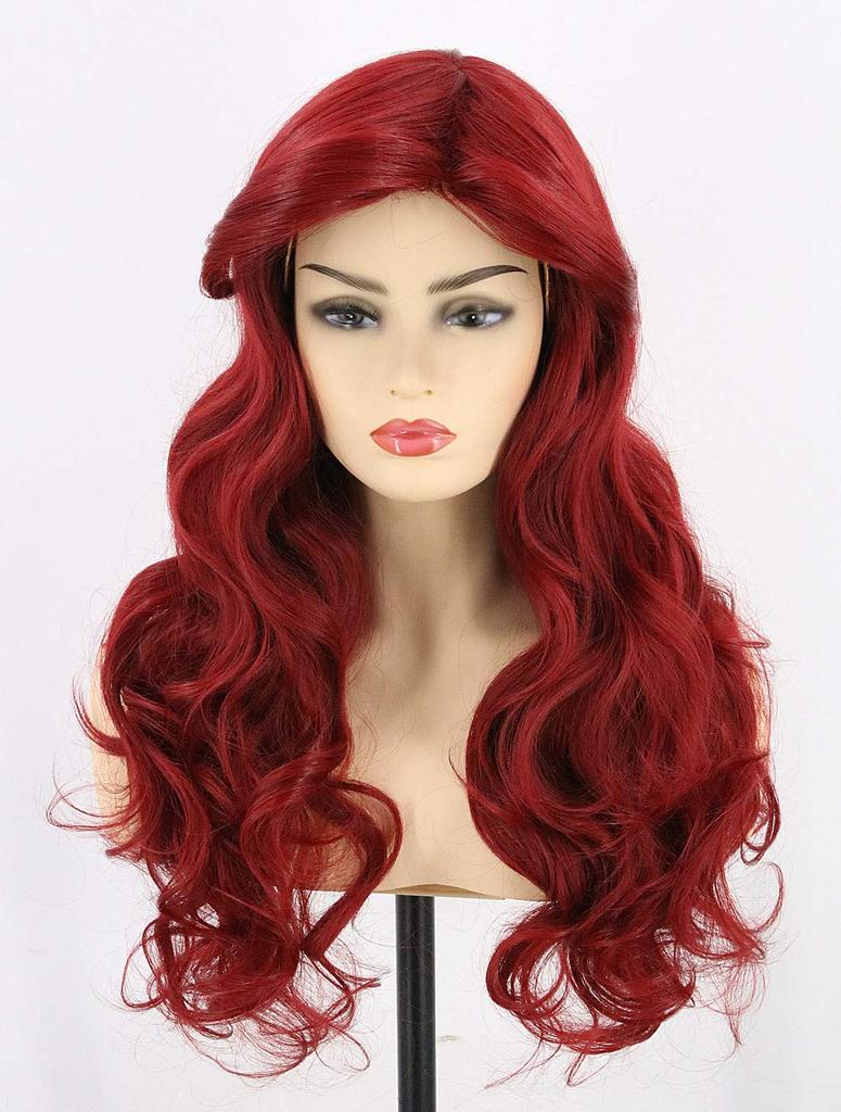 Topcosplay Meerjungfrauenprinzessin Cosplay Rotes Lockiges Halloween Theater Kostenlos Schulnetz Inklusive Perücke, Perücke, Haare, Perücke, Kostüm, Kostüm, Größe, Festival, (Wein