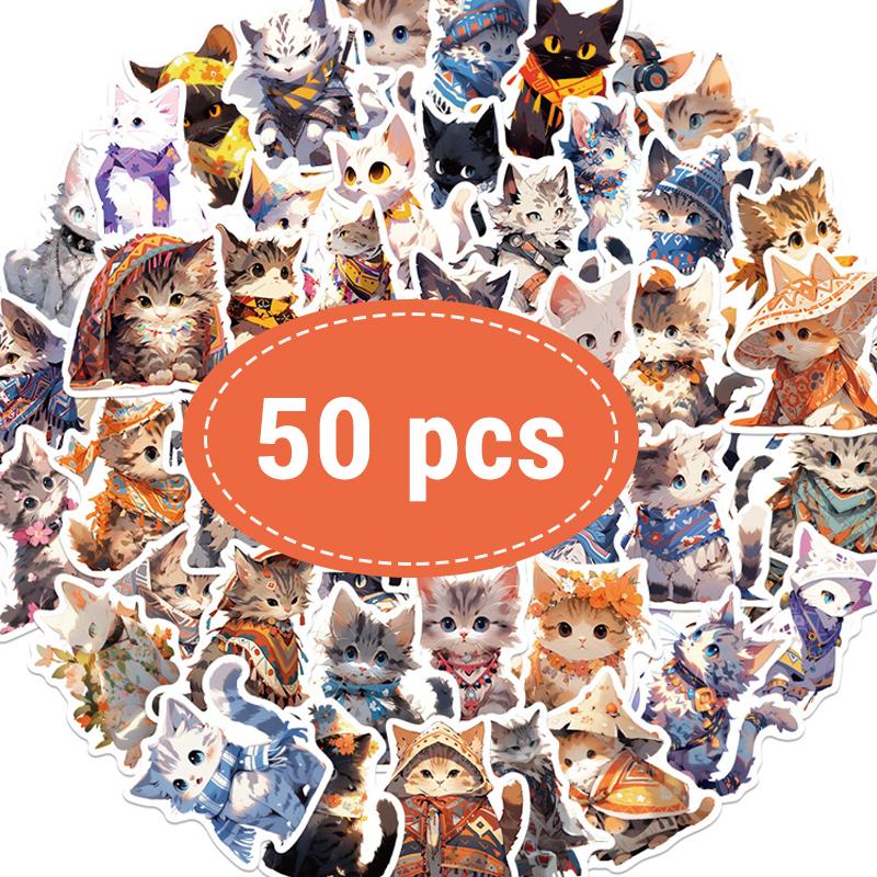 50Pcs Cat Stickers Pack Kawaii Vinyl Waterproof Stickers for Water Bottles Waterproof Laptop Luggage Funny Aesthetic Sticker