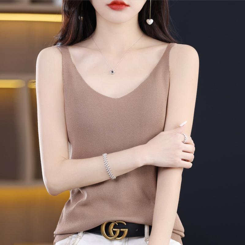 Dámské tílko MODERNÍ NOVINKA SAGA Letní Pletené tričko Základní trička bez rukávů Vesta Spodní prádlo Pletený Top Dámský výstřih do V