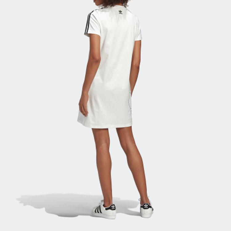 Adidas Originals Trefoil Marke Großes Logo Sportlich Lässig Atmungsaktiv Rundhalsausschnitt Kurzarm Kleid Damen Kleid Weiß GK3772
