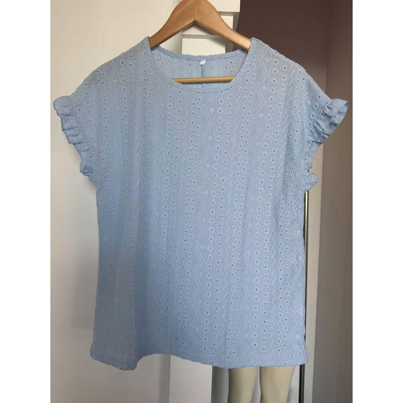 Round Neck Neck Sweet Short Sleeve Cutout Top Round Neck Sweet Short Sleeve Cut Out Tops