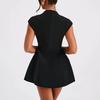 Women's Color Summer Dress Pocket Sleeveless Sexy V-neck Slim High Waist Short Skirt