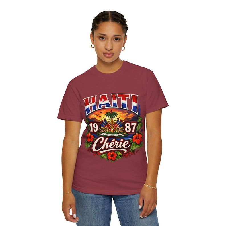 Haiti 1987 Chérie T-Shirt | Tropical Palm Sunset, Hibiscus Floral XL