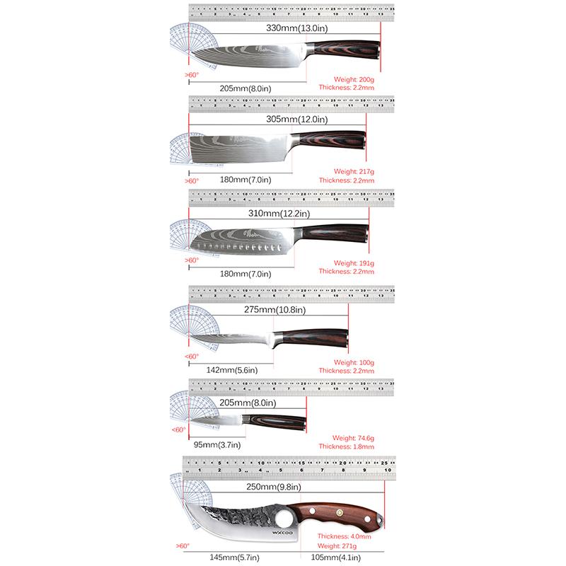 Japanese Santoku Knives Damascus Steel Pattern Chef Knife Butcher Cutting Meat Double-sided Magnetic Knife Block