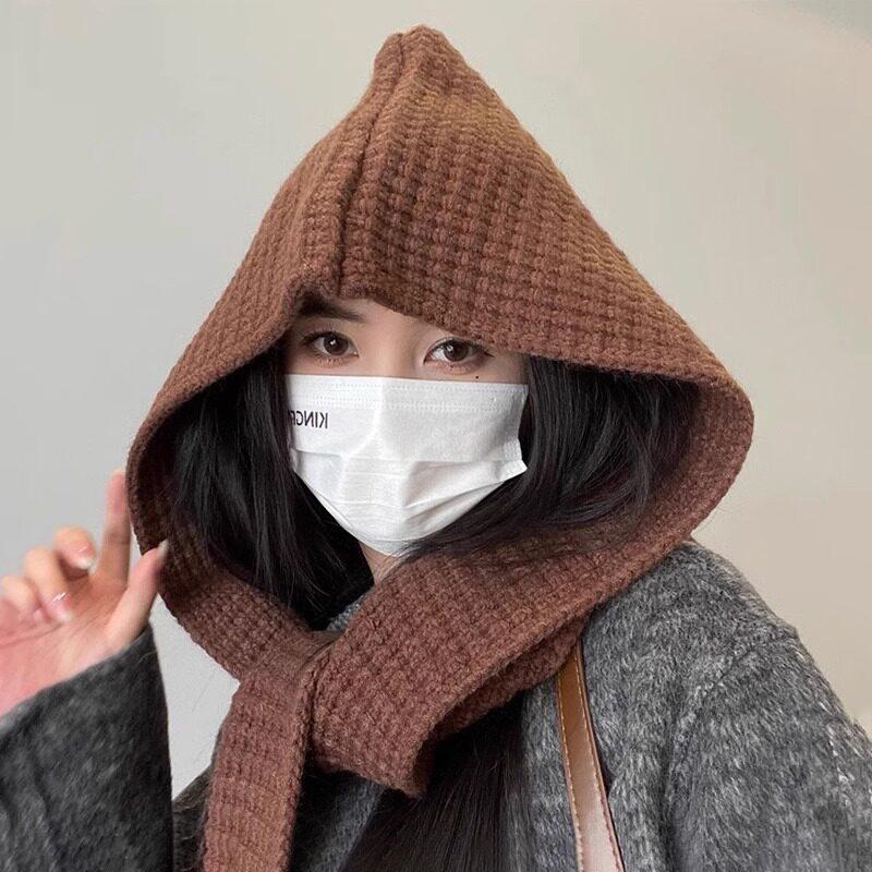 Autumn and winter hooded shawl integrated knitted hat dual-purpose women's thickened warm and cold-proof fashion versatile cape