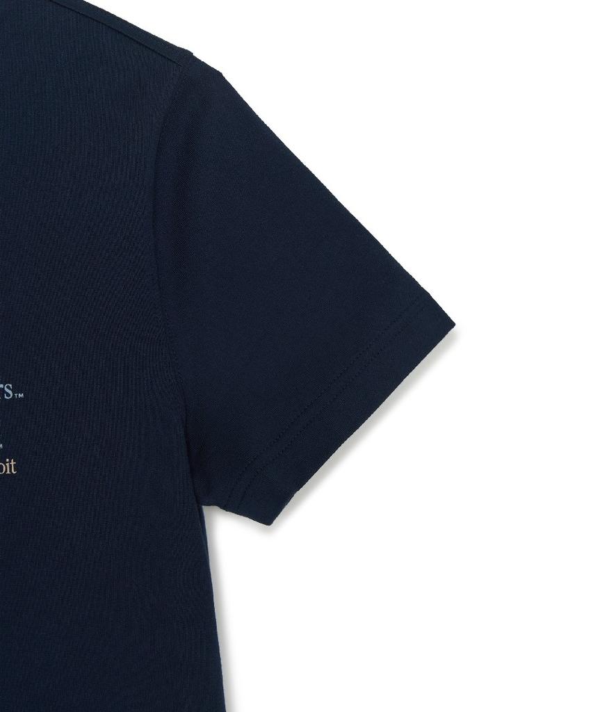 Emelbi Serif Small Lettering Logo Regular Fit Short Sleeve T-Shirt Det (Navy)