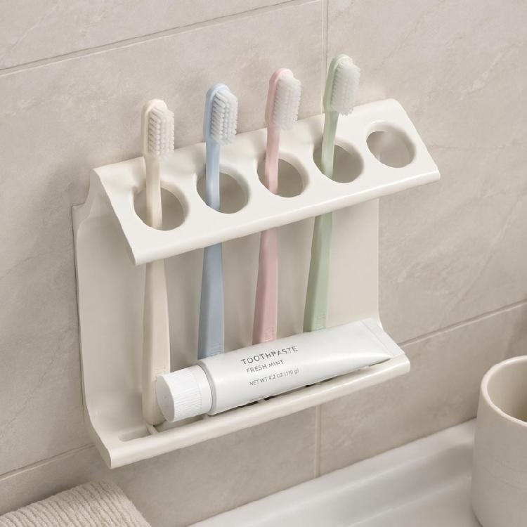 Ventilated 3D Printed Toothbrush Holder for Bathroom, Hanging Toothpaste Rack with 5 Positions and Lower Storage Shelf, Space Saving