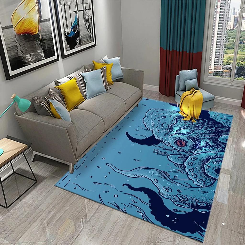 3D Ocean Themed Funny Octopus Carpet For Home Bedroom Decorative Living Room Bathroom Entrance Non-Slip Kitchen Carpet