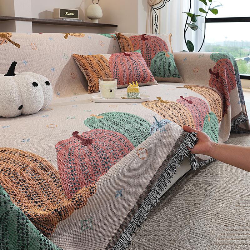 Kürbisbedrucktes Sofatuch mit Quasten Luxuriöse Vollabdeckung Pflegeleichte Ecksofa-Abdeckungen Hautfreundliches Sofatuch für Home Office