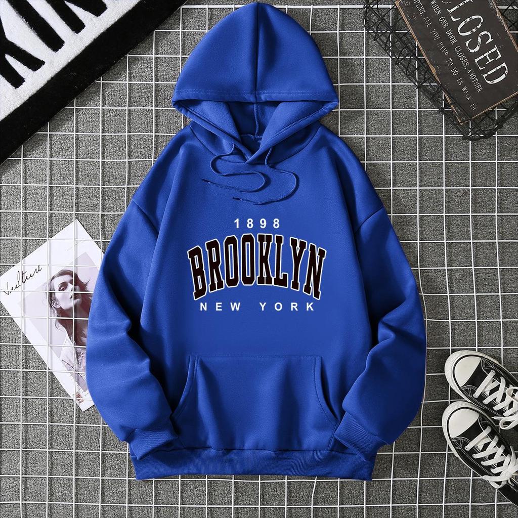 Brooklyn Print Fleece Hoodie: Autumn/Winter Loose Fit for Women & Couples