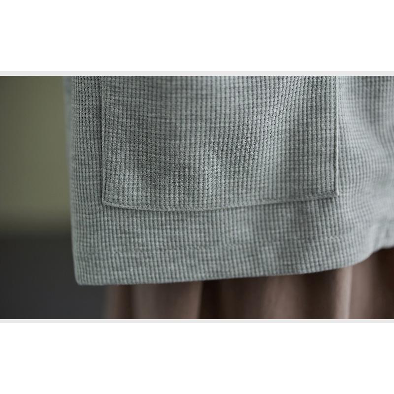 GMXIA Autumn Waffle Extra Suit Collar Short Loose Long-sleeved Top for Women