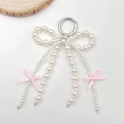 Bow Ribbon Keychain Pendant with Beaded Strap and Metal Clip for Bag Charm and Key Holder Suitable for Daily Use and Gift Giving