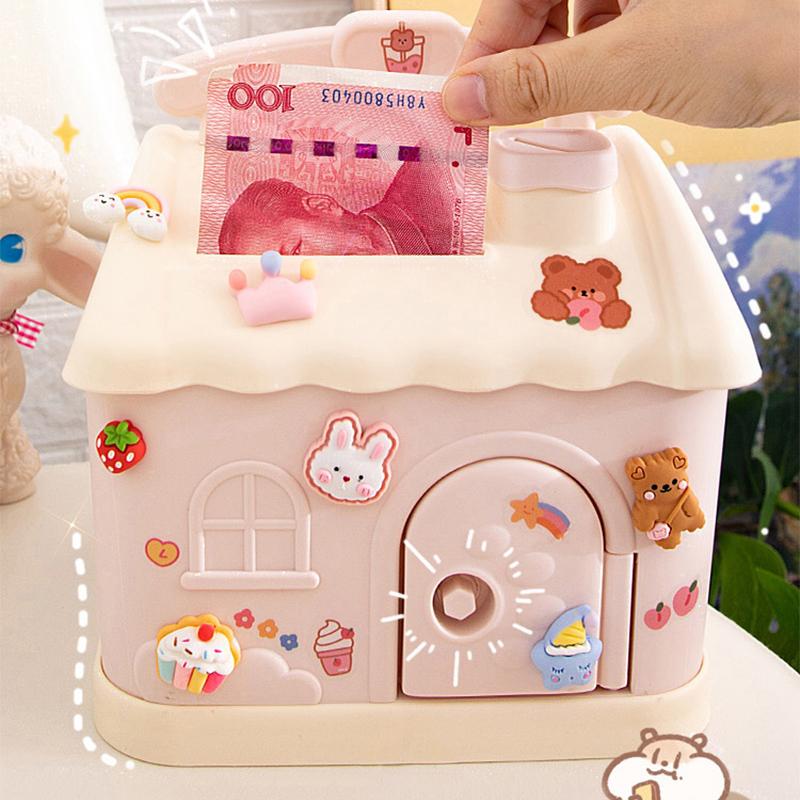 Niedliche Haus-Spardose mit 3D-Aufkleber, Kawaii-Sparschwein für Kinder und Erwachsene, große Spardose für Münzen, Banknoten, Geburtstagsgeschenk