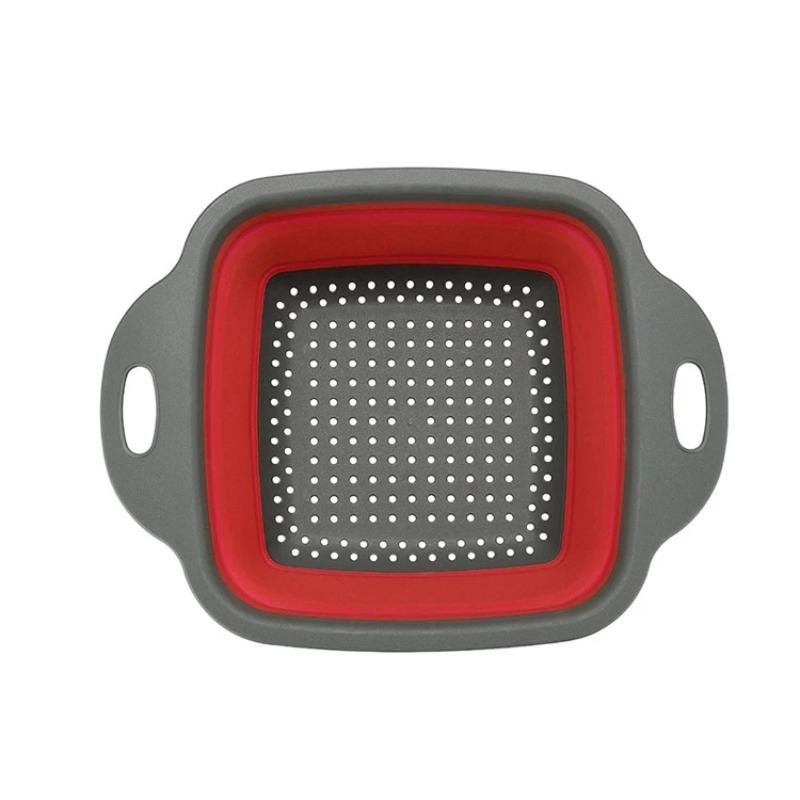 

Foldable Square Vegetable Fruit Drain Basket with Handle Food Storage Basket Vegetable Washing Strainer Fruit Tray Kitchen Tool S красный