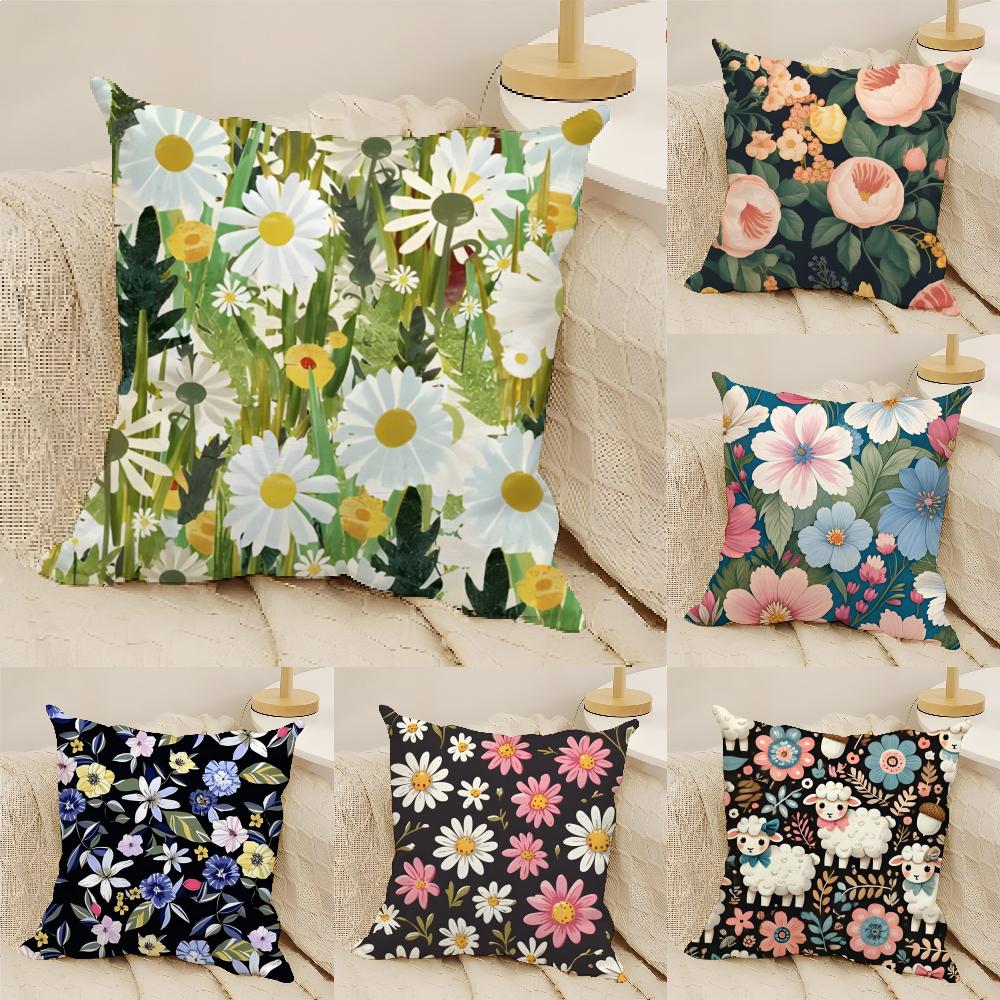Natural Simple Flower Decoration Pillow Case Linen Cushion Covers For Decorative Sofa Home Pillows Case Car Chair Pillows Cases