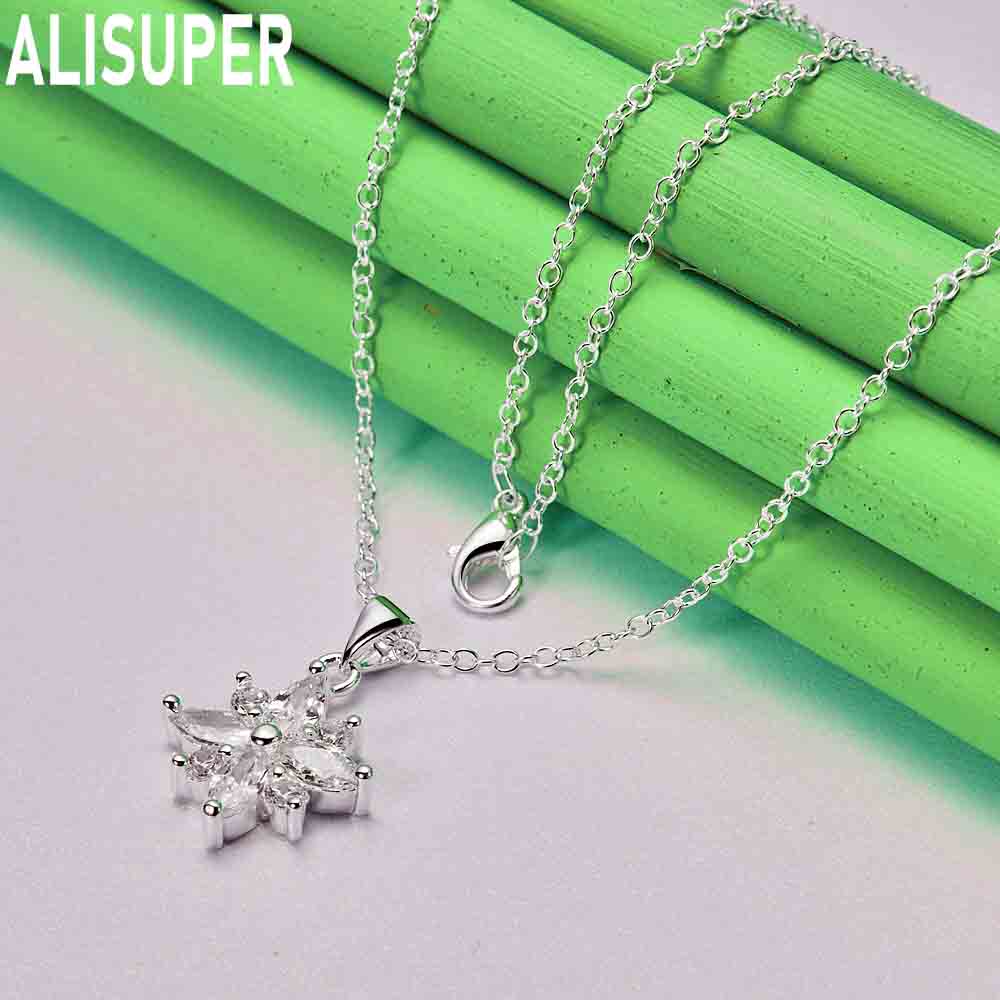 925 Sterling Silver Snowflake Zircon Pendant Necklace Fashion Wedding Jewelry