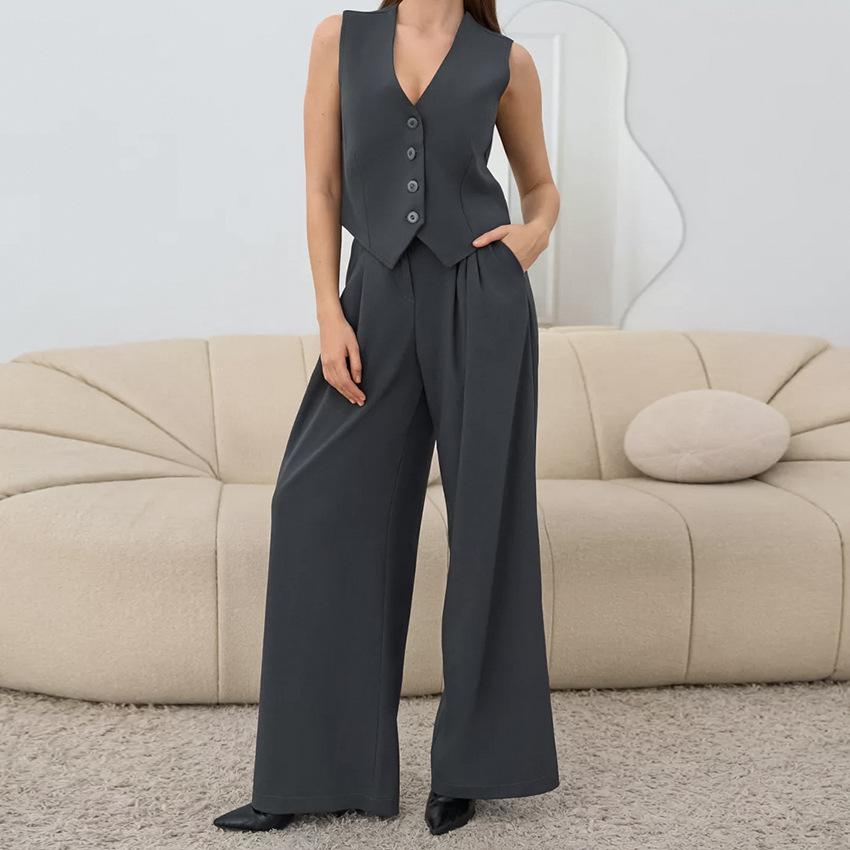 Summer Simple Office Commuter Style Sleeveless Vest Set 1116 European and American Fashion Two-piece Set Women