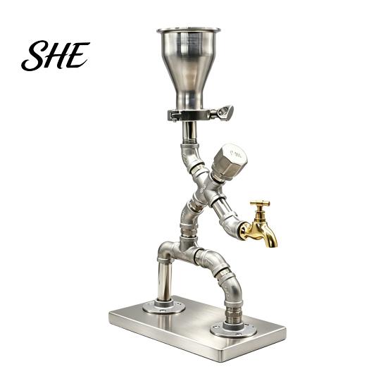 Stationary Liquid Dispenser Vintage Industrial Wine Dispenser, Metal Pipe Liquor with Brass Tap, Countertop Rustic Barware Ornament Whiskey A