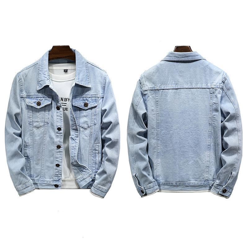 Herr Vår- och Höst Vindtät Jacka Tvättad Denimjacka Plus Size Denimjacka