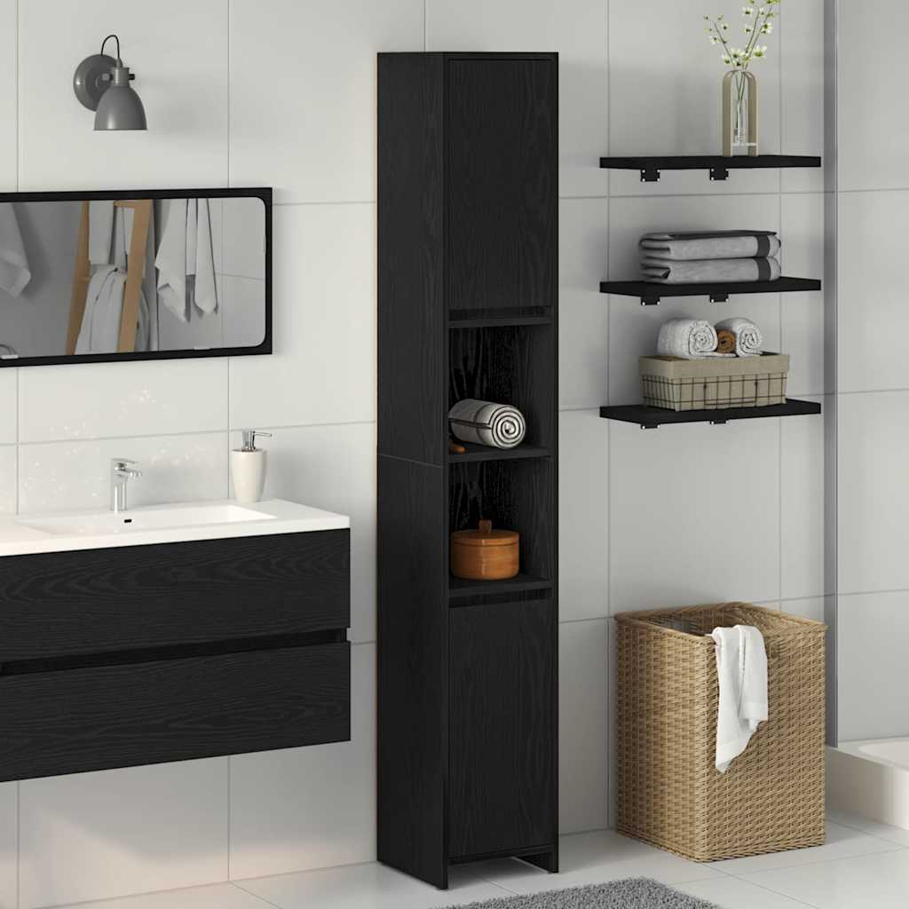 Bathroom Cabinet Black Oak Effect 30 x 30 x 183.5 cm