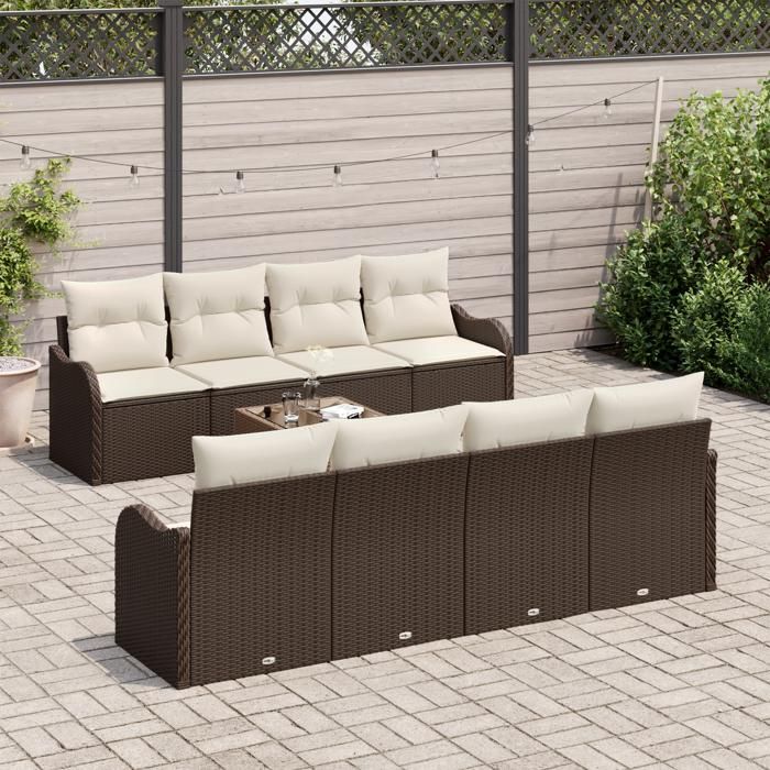 Ensemble de canapés de jardin vidaXL de 9 pièces avec coussins en poly rotin marron, Canapé de jardin vidaXL 2 places 3345628