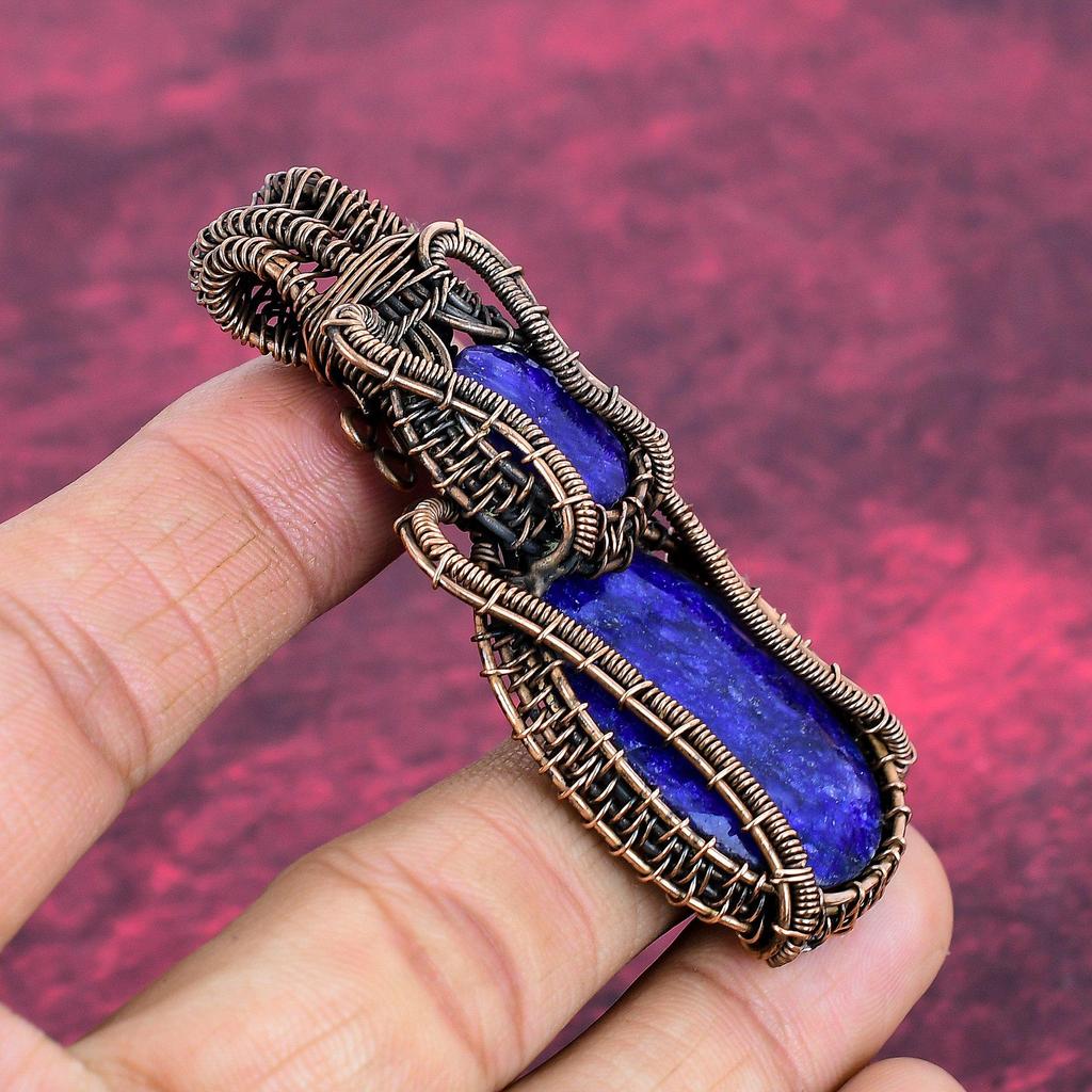 Facettierter blauer Saphir Anhänger Kupferdraht gewickelter Anhänger Echter Edelstein Schmuck