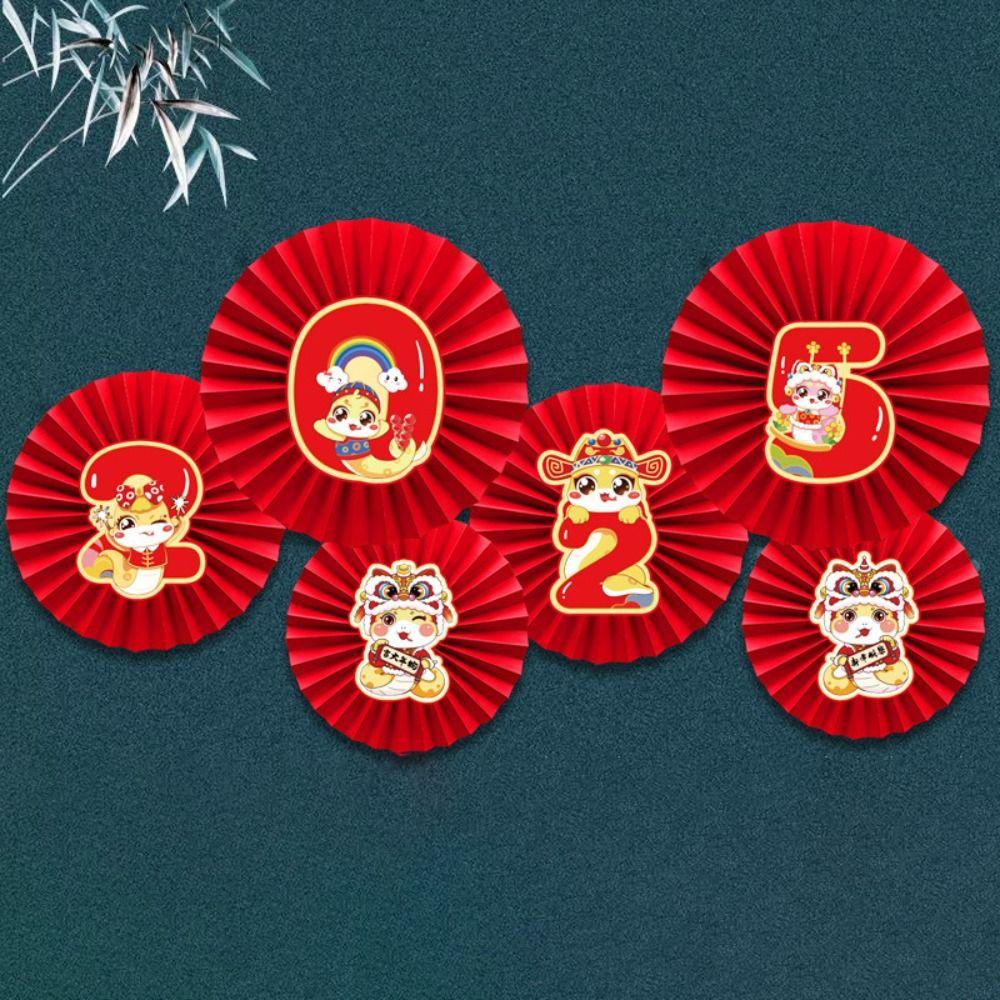 Happiness 2025 Spring Festival Paper Fan Flower Snake Year Chinese New Year Paper Fan  Household