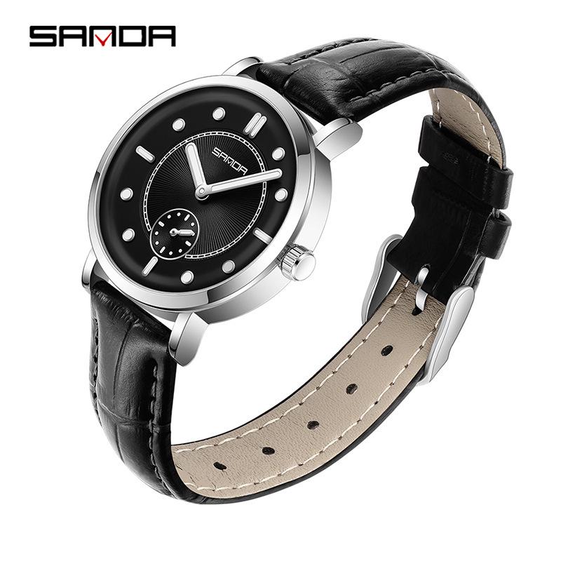 Sanda Women's Fashionable Leather & Silicone Strap Quartz Watch with Luminous Stopwatch