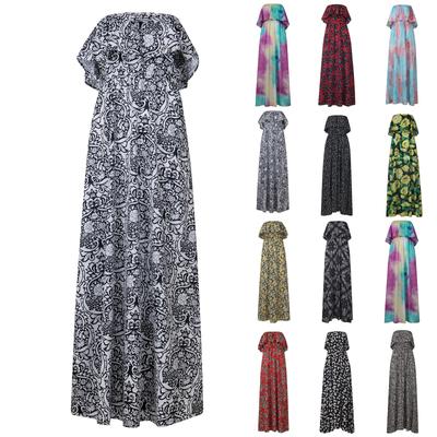 Women Off Shoulder Sexy Tube Top Dress Ruffle Strapless Boho Maxi Long Dress